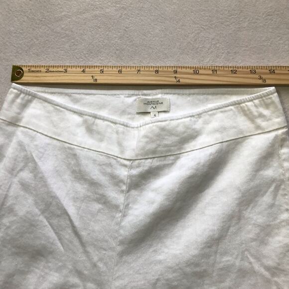 Avenue Montaigne white linen blend cropped pull on pants elastic waist 6 Alex - Picture 5 of 9